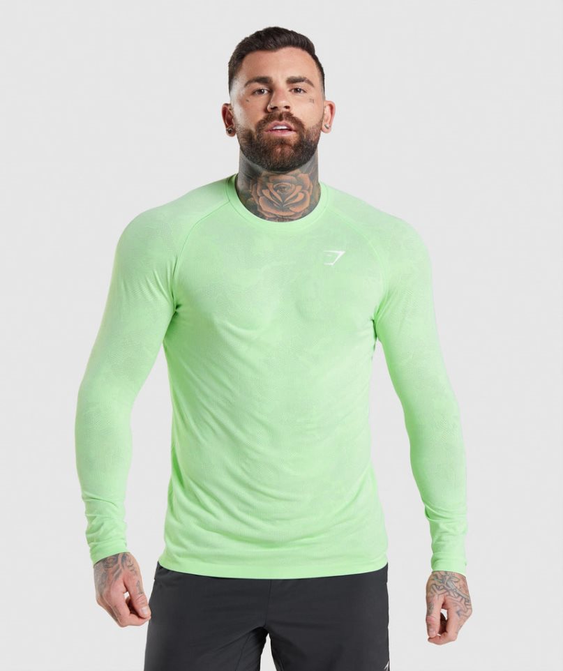 Koszulki Gymshark Geo Seamless Long Sleeve Męskie Głęboka Zielone | PL 326TLK